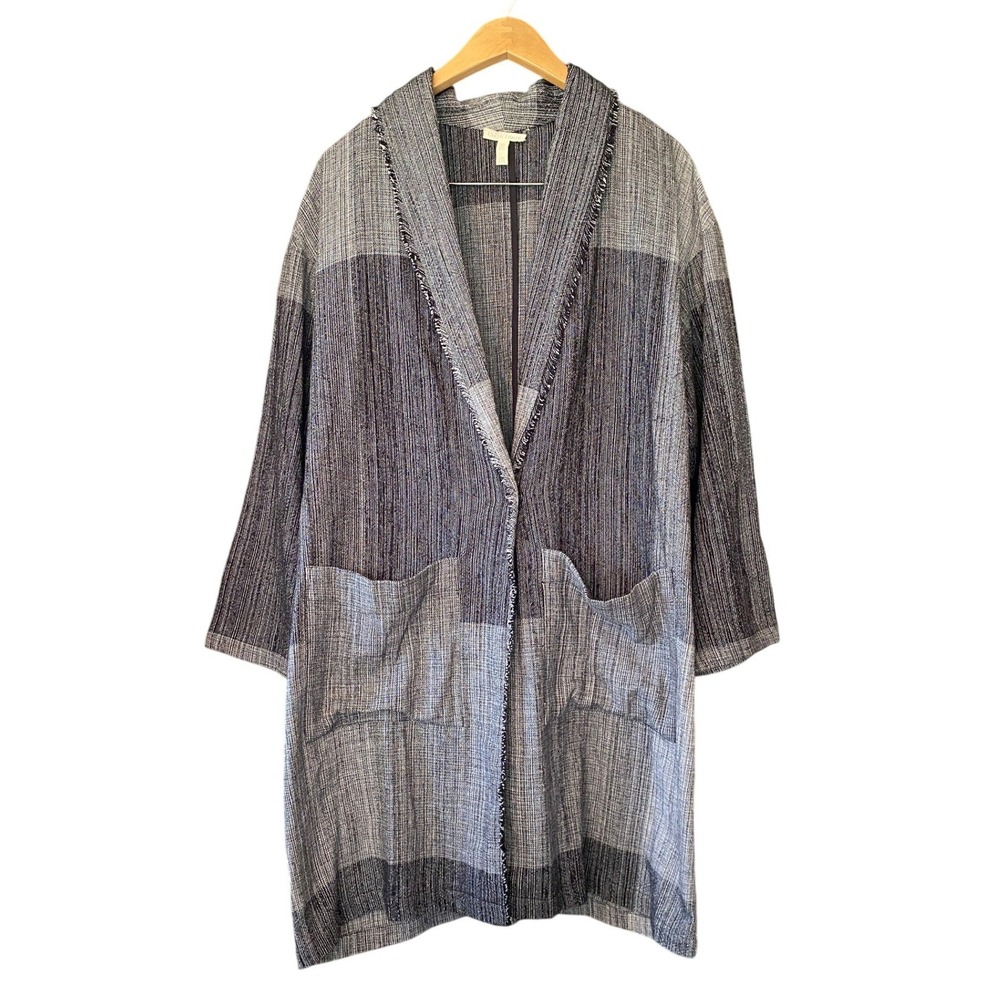 Eileen Fisher Cardigan Organic Cotton Colorblock XL Gray Duster Jacket Lagenlook